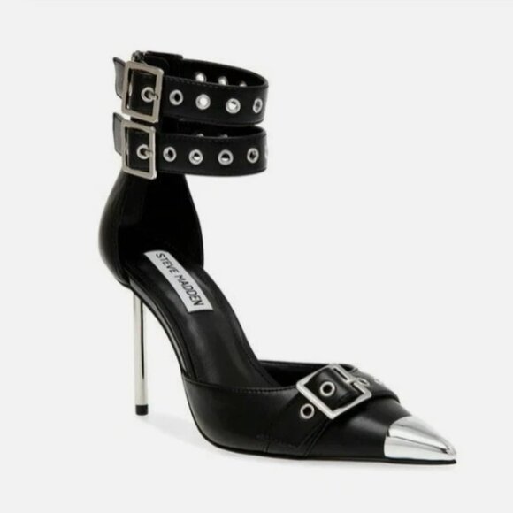 Steve Madden Shoes - Steve Madden "Bex" Black Buckle Strap Pointed Cap Toe Stiletto Heels Size: 10M